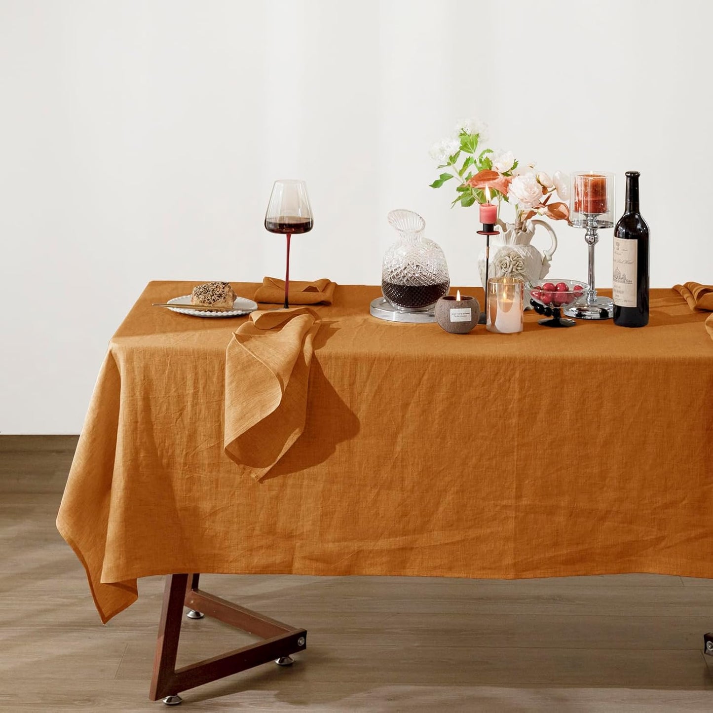 Talasily Linen Tablecloth 100% Pure Linen Table Cloth 60x120 Inches Rectangle Tablecloths Washable Cloths for Kitchen, Dining, Buffet Parties, Holidays, Picnic, Weddings and Restaurants-Caramel