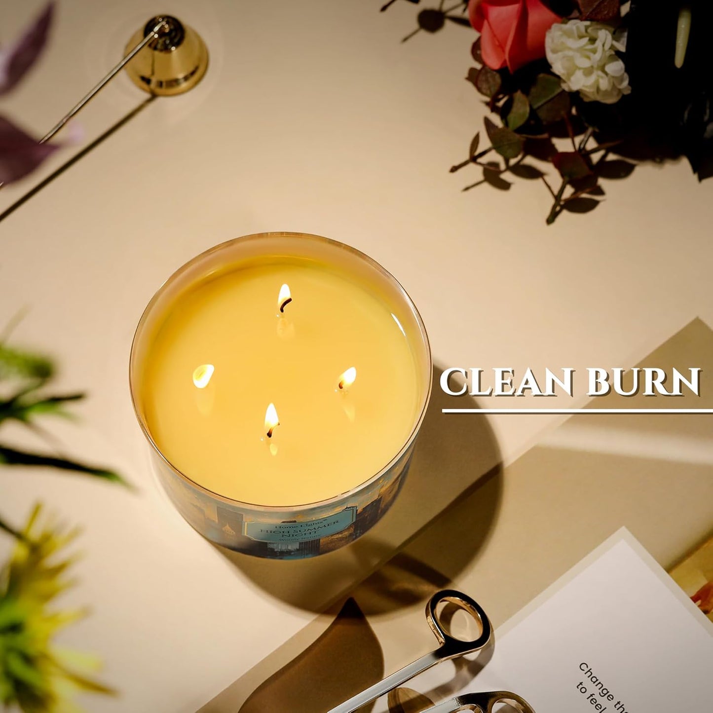 HomeLights High Summer Night Scented Candles | 18oz Soy Candles Industrial Chic 4-Wick Large Candle Jars | Ideal Candle Gifts for Events, Home Decor Stress, Relief & Relaxation