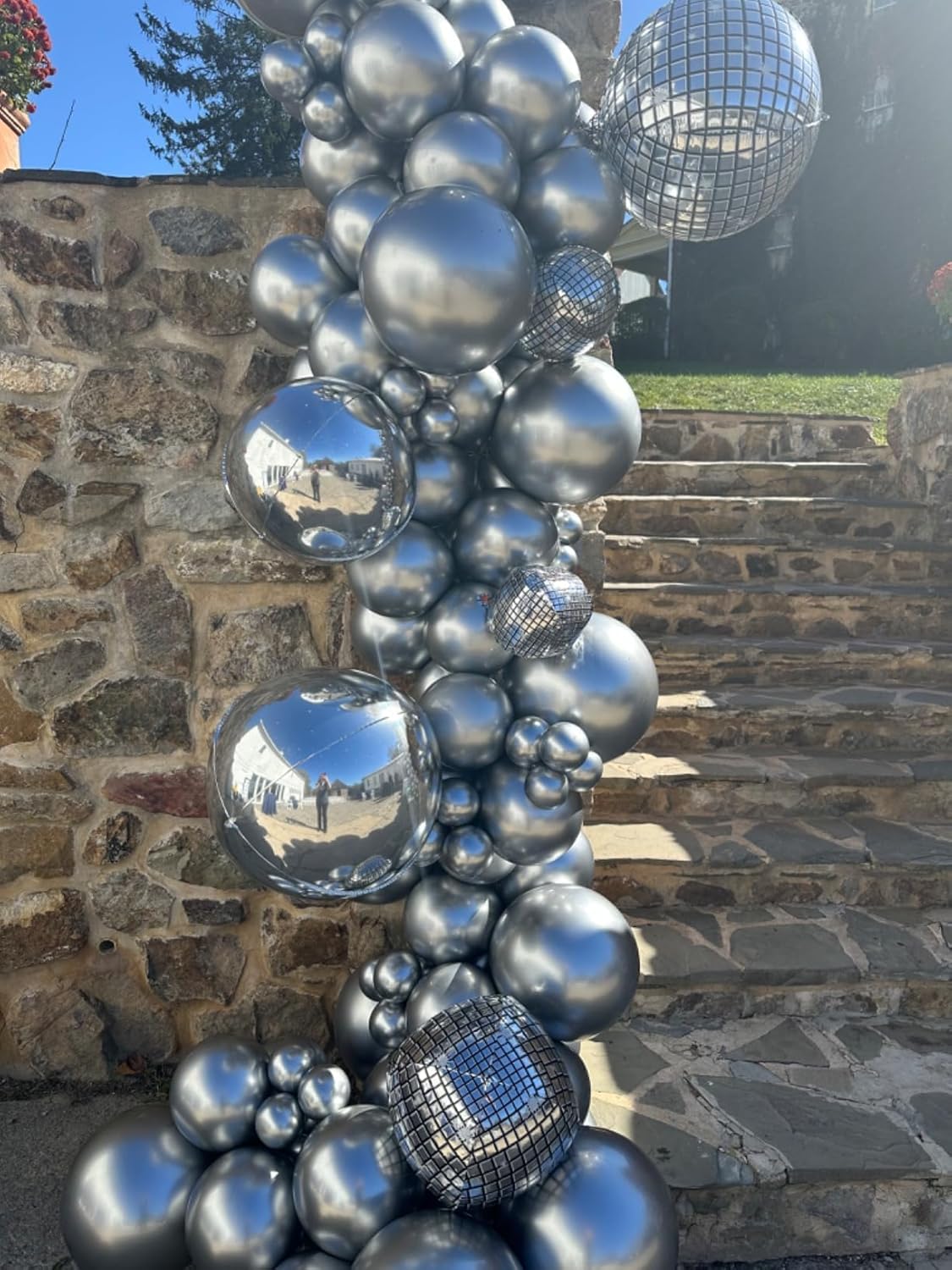 6Pcs 22 Inch Silver Balloons, Disco Ball Balloons with Silver Round Foil Balloon, 70s 80s 90s Theme Large Metallic Disco Balloon for Dance Bachelorette Graduation Birthday Party Supplies
