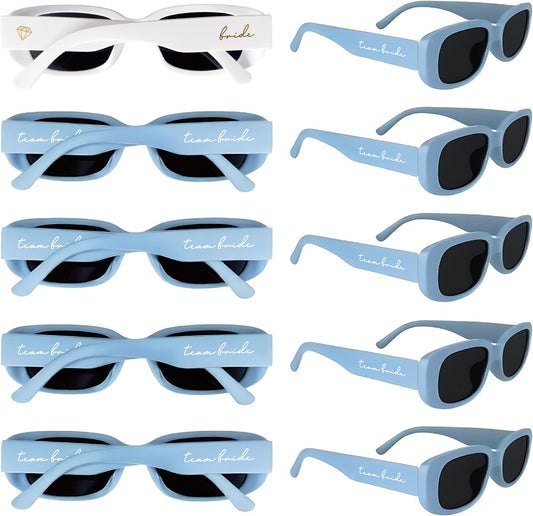 Bride's Babes Bachelorette Sunglasses, Bridesmaid Sunglasses,10 Pack Rectangle Team Bride glasses for Bachelorette Party