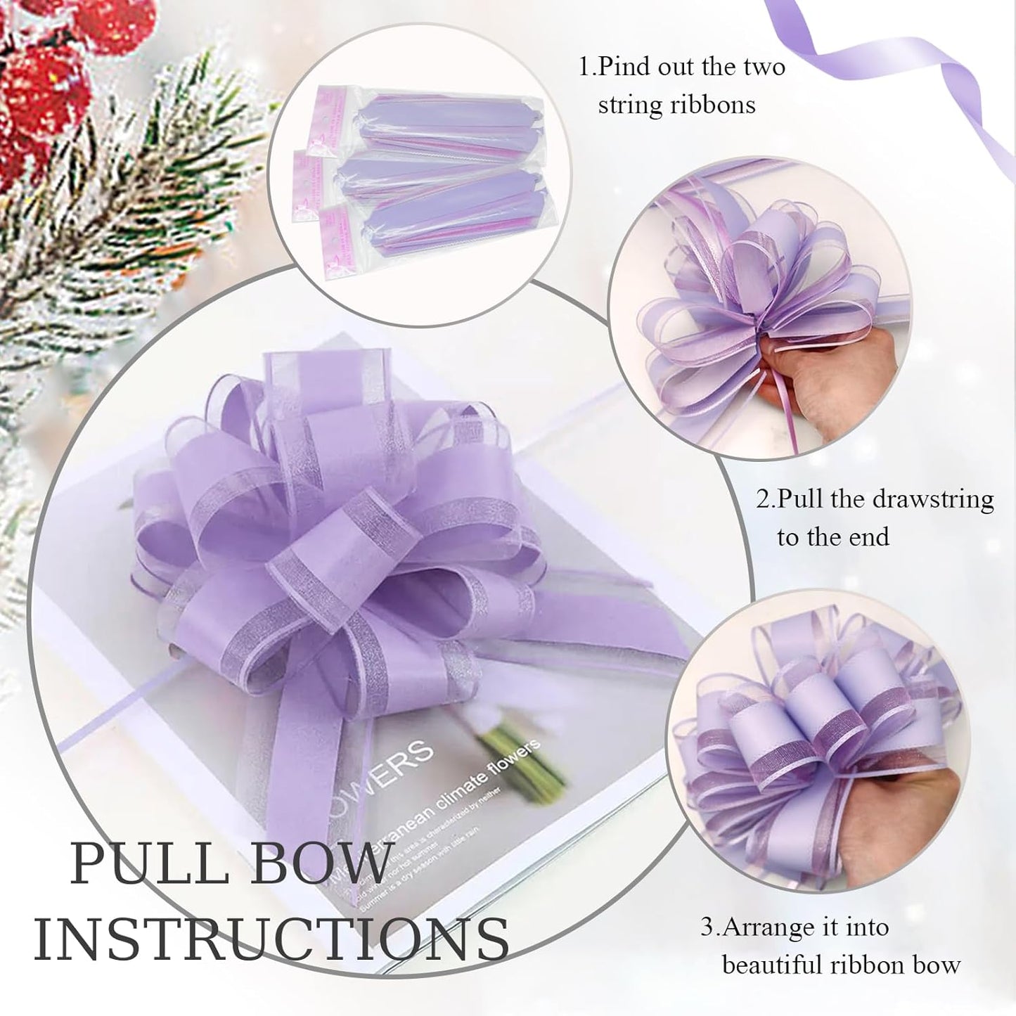 Large Pull Bows, 6 inches, Pull Bows for Weddings, Birthdays, Christmas & Valentine's Day Gift Decorations, Flower Decorations (Purple)