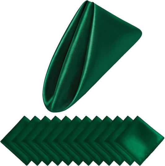 Aneco 12 Pieces Satin Napkin Square 20 x 20 Inches Dinner Napkins Weddings Party Napkin Soft Table Napkins for Romantic Weddings Party Dinner Decoration (Forest Green)