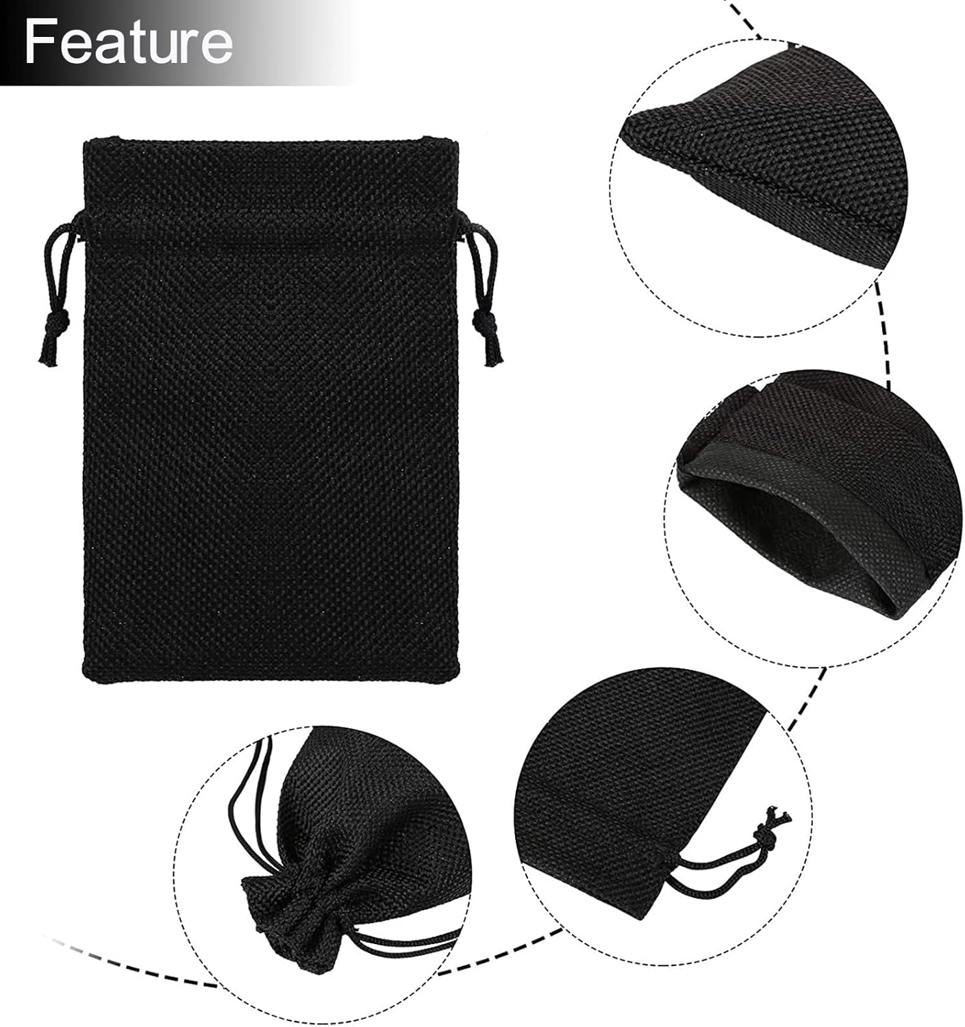 20pcs Burlap Drawstring Gift Bags, 3.9 x 5.5 Black Linen Pouches Candy Jewelry Party Halloween Wedding Favor Bags