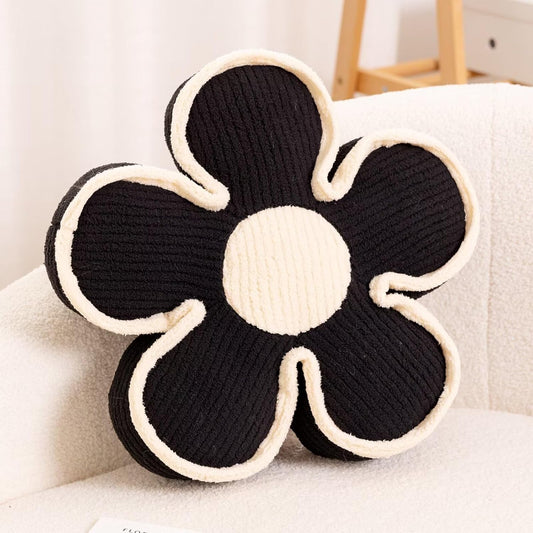 Flower Pillow, Soft Shaped Floor Cushion, Decorative Throw Pillow, Cute Seating Cushion, Room Decor Plush Pillows for Sofa Couch Bed (17.7 Inch, Black)