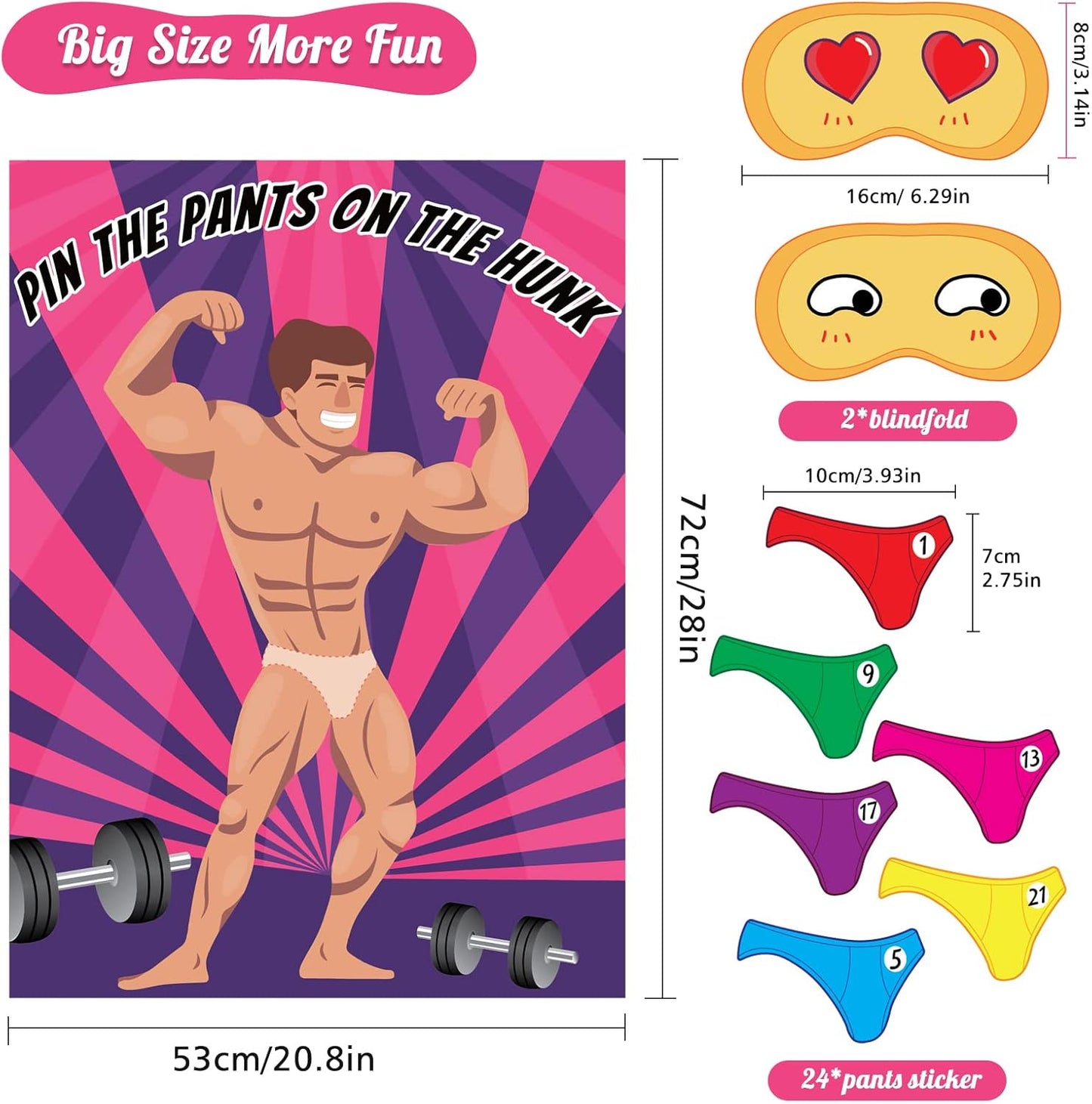 ASTARON Pin The Pants Party Games Bridal Shower Games Large Poster 24 Player Stickers Party Games Girls Night Party Games