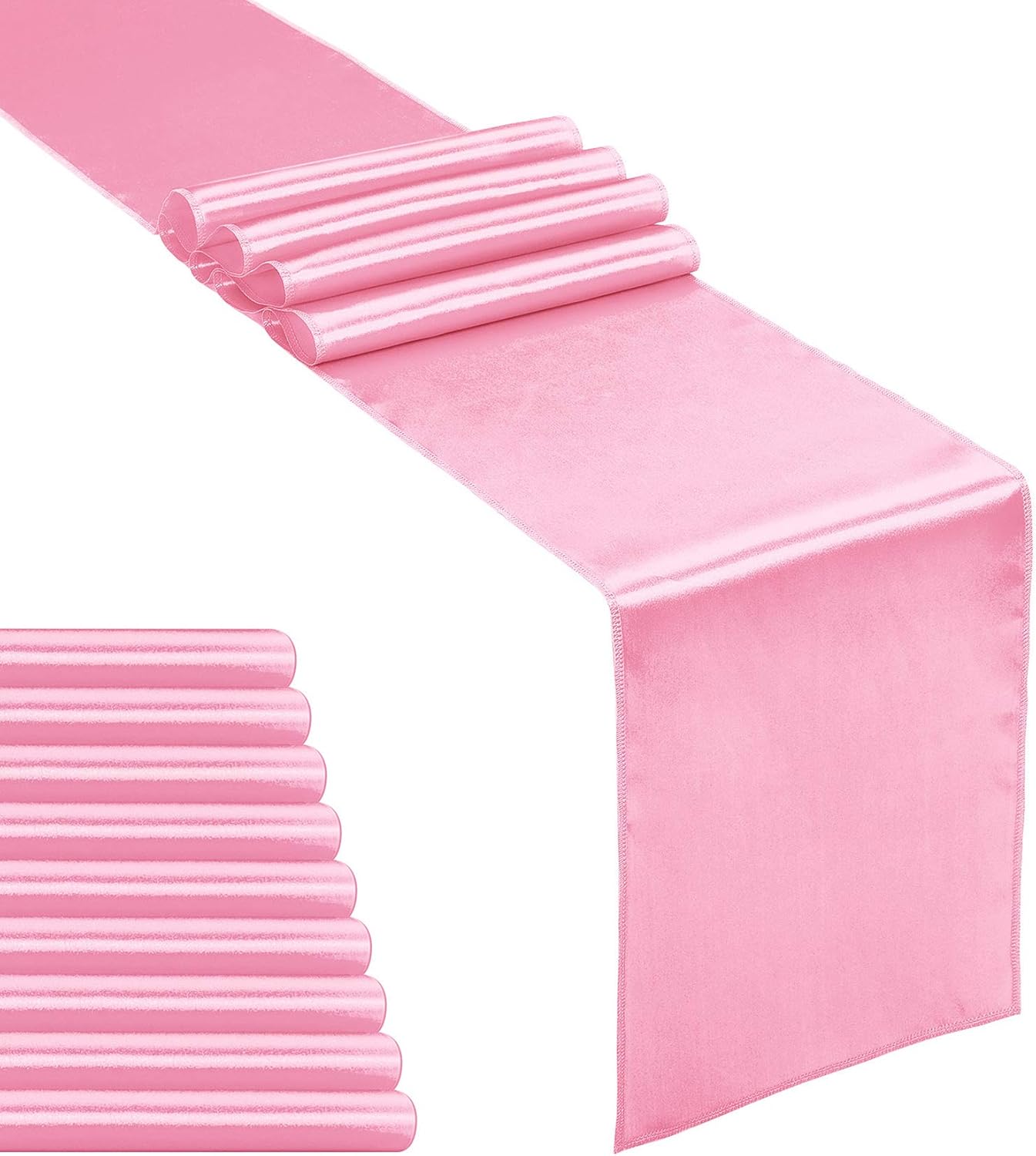 10-Pack Satin Table Runner Pink 12 x 108 inches Long, Table Runners for Wedding, Birthday Parties, Banquets Decorations（10 Pack, 12x108 Inch, Pink）