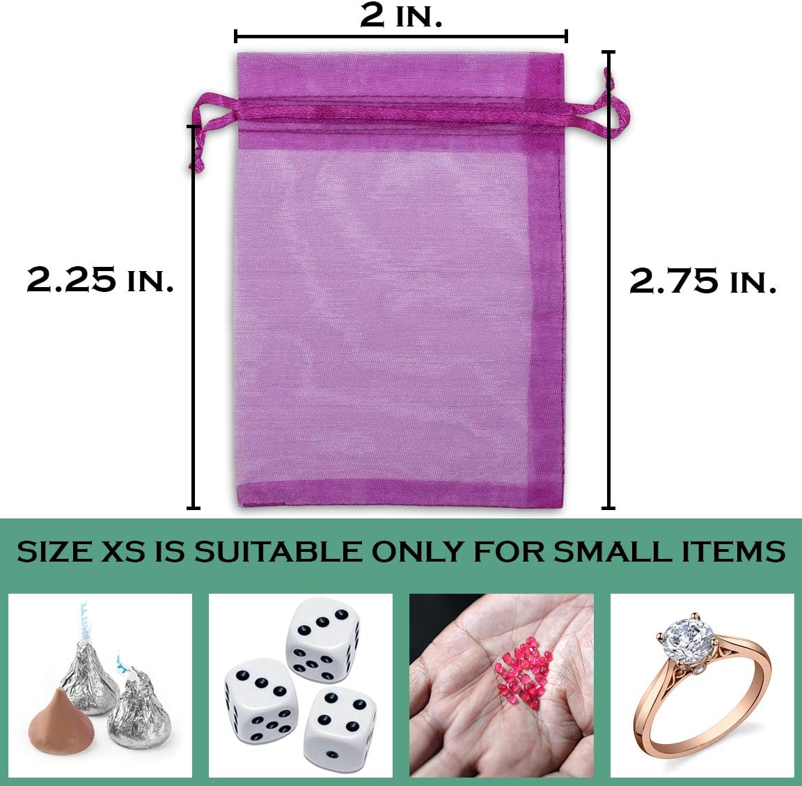 TheDisplayGuys 100-Pack XS 2 x 2 3/4" Hot Pink Sheer Organza Gift Bags with Drawstring, Jewelry Candy Treat Wedding Party Favors Mesh Pouch