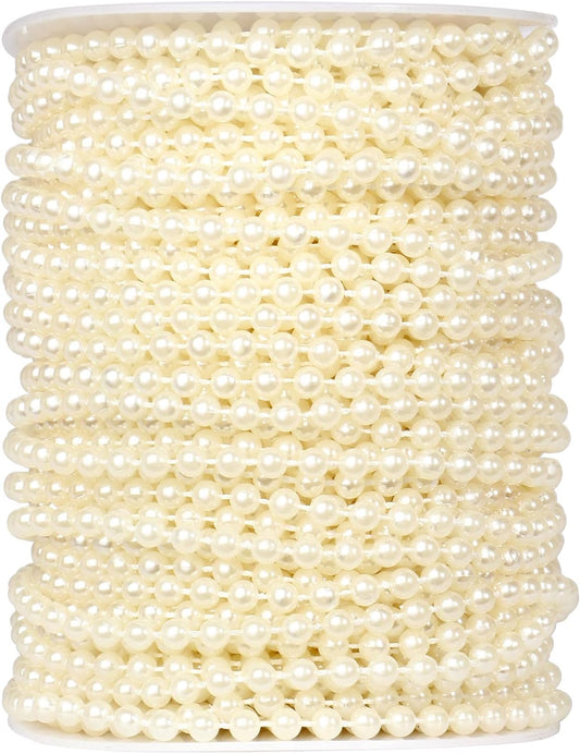 [118Feet] Pearl Beads Garland, 5MM 39Yards Faux Pearl Beads String Roll Bulk for DIY Craft Wedding Party Christmas Tree Decoration
