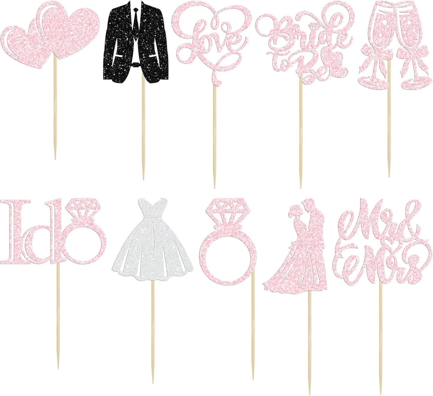 Gyufise 30Pcs Bride to Be Cupcake Toppers Glitter Diamond Ring I Do Love Cupcake Picks Miss to Mrs Bridal Shower Wedding Engagement Bachelorette Cake Decoration Light Pink