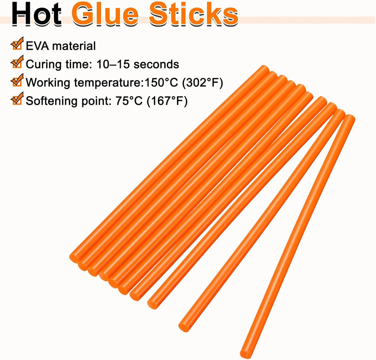 HARFINGTON 10pcs Hot Glue Sticks 0.28" Dia x 9.84" Long EVA Mini Hot Melt Adhesive Glue Stick for Hot Melt Gun Wood Plastic Glass Flowers Fabrics Foam, Orange