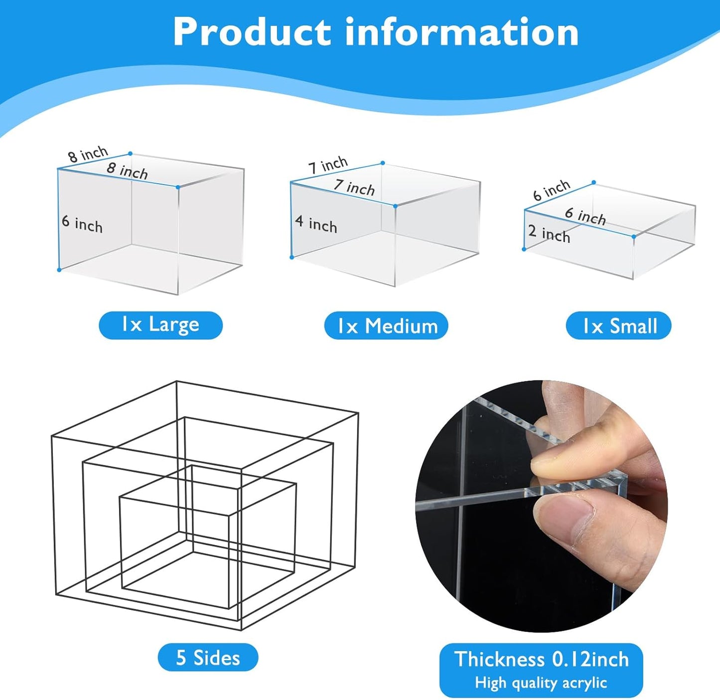 3Pcs Clear Buffet Risers Acrylic Boxes Display Food Risers for Buffet Table Platter Parties Weddings Catering Dessert Collectibles Figures Show ( 6''x7''x8'')