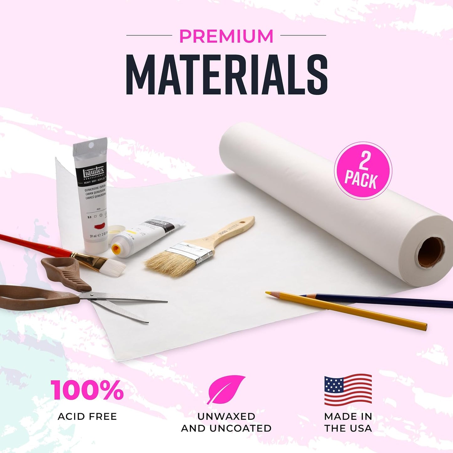 Bryco Goods Kraft Paper Roll - 18” x 75’ (900”) - Pack of 2 - White Easel Paper for Drawing, Painting, Arts & Crafts, Bulletin Boards, and Gift Wrapping - Made in The USA