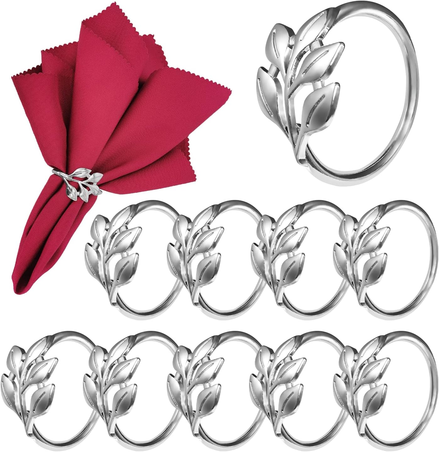 Silver Napkin Rings Set of 10 - Metal Napkin Rings for Table Settings, Weddings, Holiday Party Tables