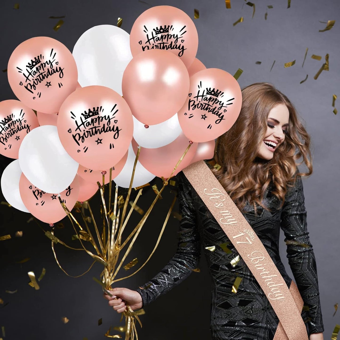 17th Birthday Decorations for Girls Including Birthday Girl Sash, Crown, Numeral Candles and Cake Topper, 17 Year Old Decorations Gifts, Rose Gold Party Decor Supplies