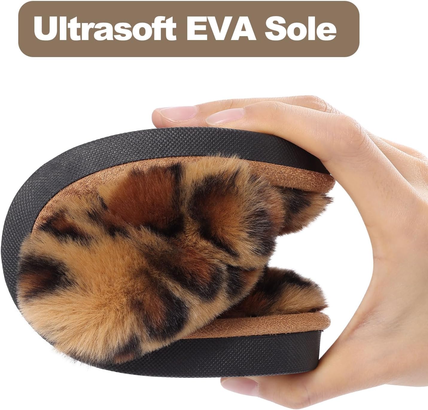 Evshine Women's Fuzzy Slippers Cross Band Memory Foam House Slippers Open Toe