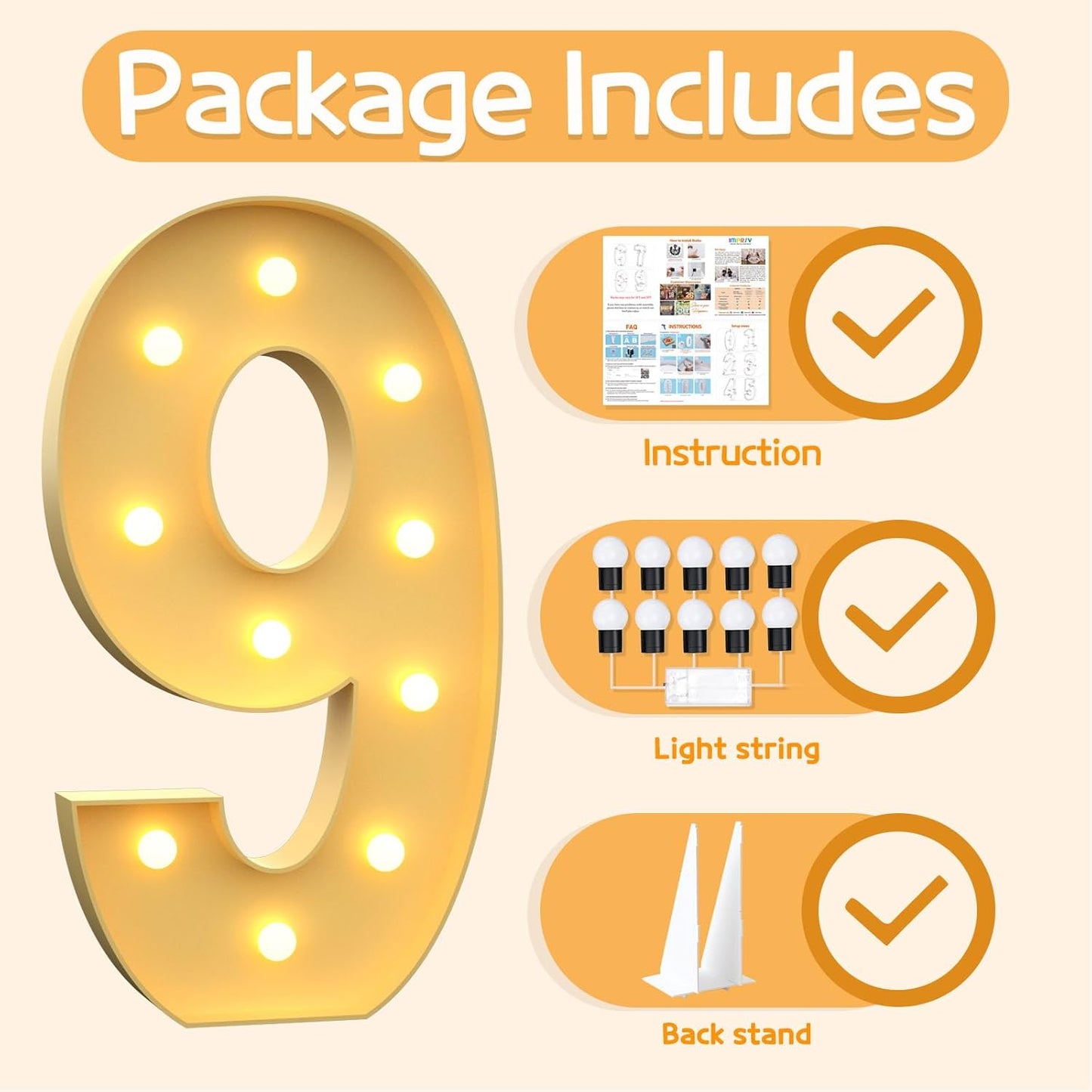 Marquee Numbers 4 Feet Tall Large Light Up Numbers 9th 90th On Cloud 9 Birthday Decorations Girl Boy Big Yellow Light Outdoor Anniversary Decorations Balloon Arch Kit Party Backdrop 9