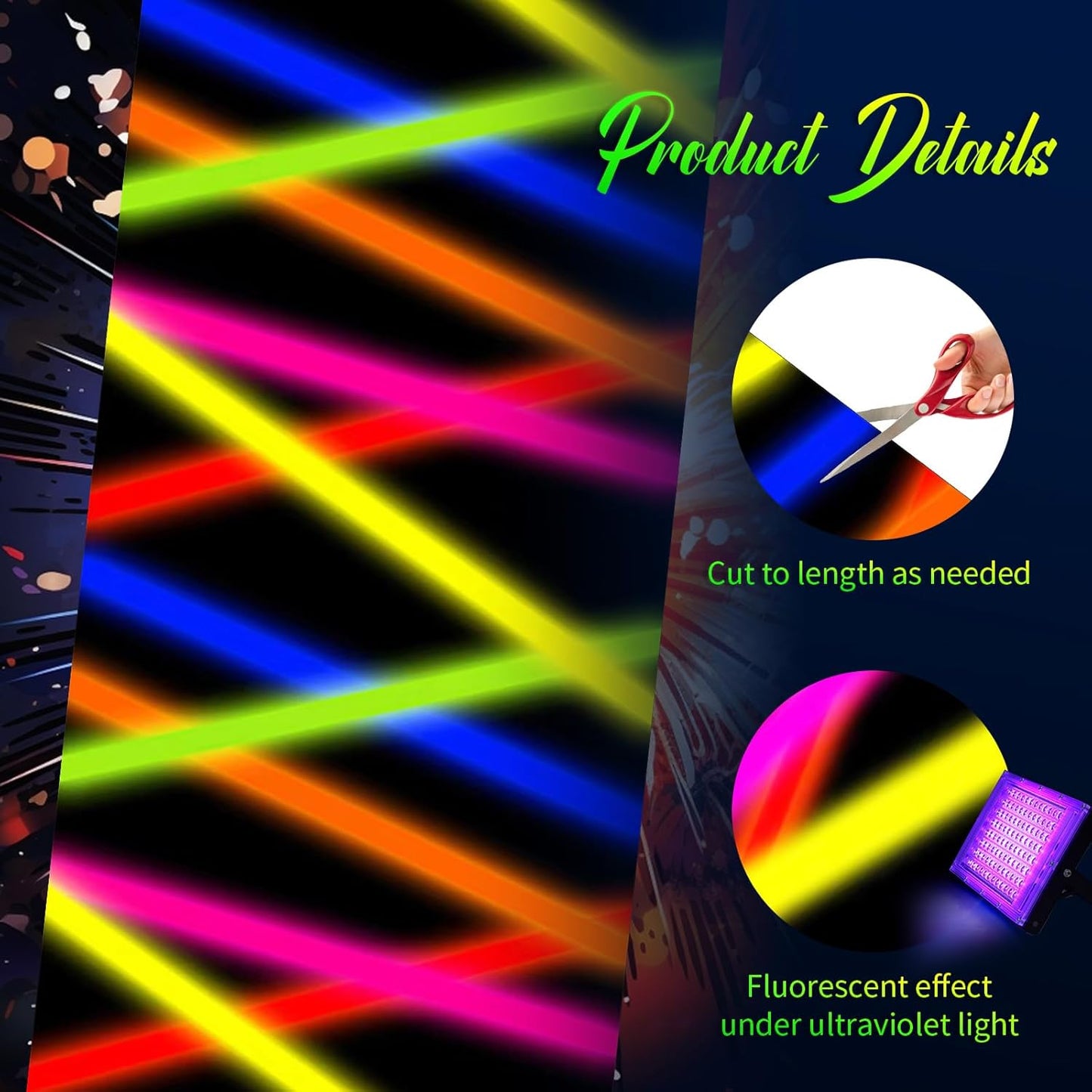 Haull 118 x 39 Inch Neon Light up Dance Floor Glow in The Dark Runner UV Reactive Blacklight Floor Aisle Runner Decor Wall Props for 80s 90s Neon Birthday Party Decorations(Glow Stick)