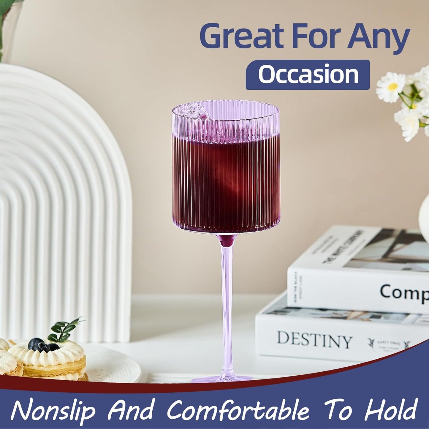 Plastic Goblets Wine Glasses - 12Oz Acrylic Wine Glasses Origami Unbreakable Clear Plastic Cocktail Glasses Recyclable Shatterproof Reusable Wine Cups for Parties & Weddings (Purple)