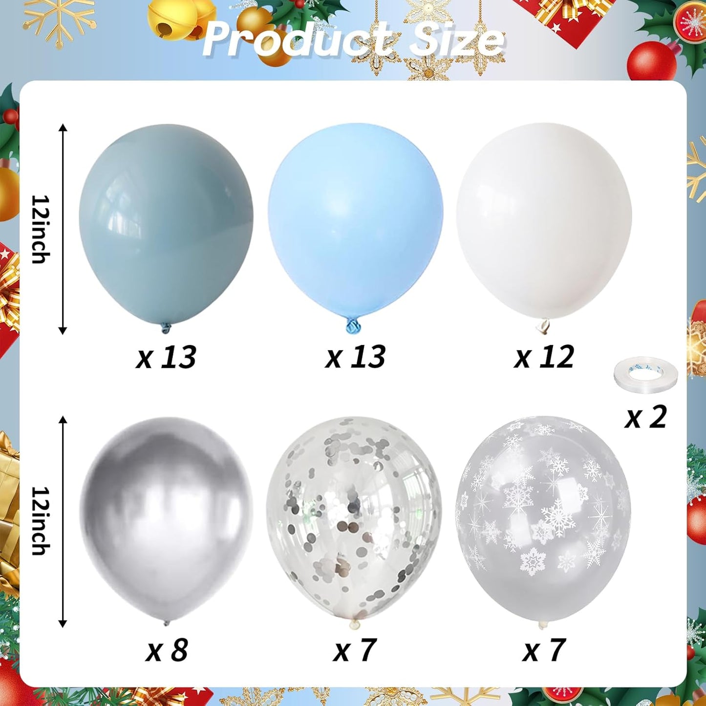 Winter Wonderland Balloons, 60PCS Blue White Snowflakes for Ice Wonderland Christmas Baby Shower Princess Theme Birthday Party Decorations Supplies