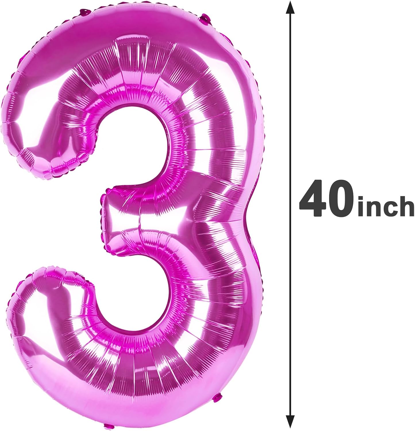 40 Inch Rosy Purple 3 Large Number Balloon, 3 13 23 30 33 36 Rosy Purple Birthday Party Decorations, Number Three Foil Balloons for Anniversary Party Graduations Celebration Supplies