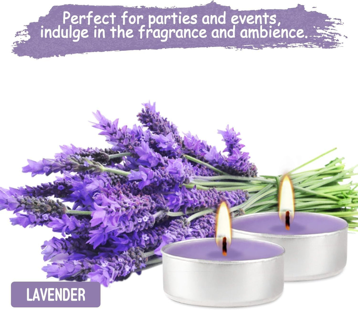 Purple Lavender Scented Tealight Candles - 4 Hours - Giant 100 Bulk Packs - Smokeless Tea Lights for Valentine's Day, Weddings,Christmas, Home Decorative