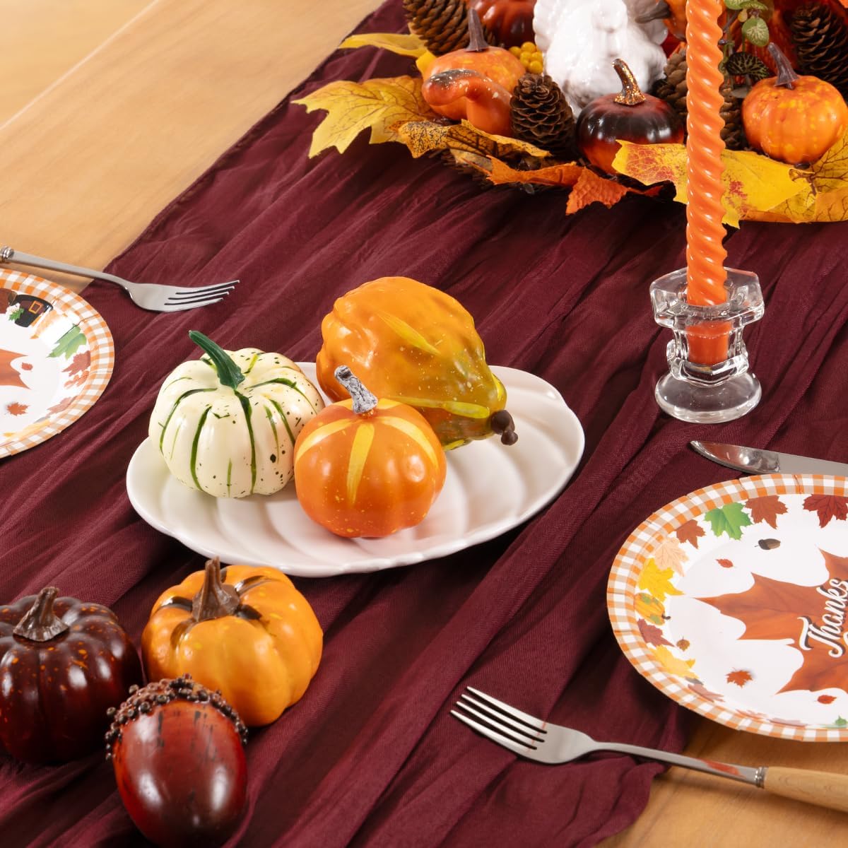 Burgundy Red Cheesecloth Table Runner 4 Pack Fall Table Runners Boho Gauze 120 Inches Red Cheese Cloth Fall Table Decorations for Thanksgiving Christmas Weddings Bridal Shower Candlelight