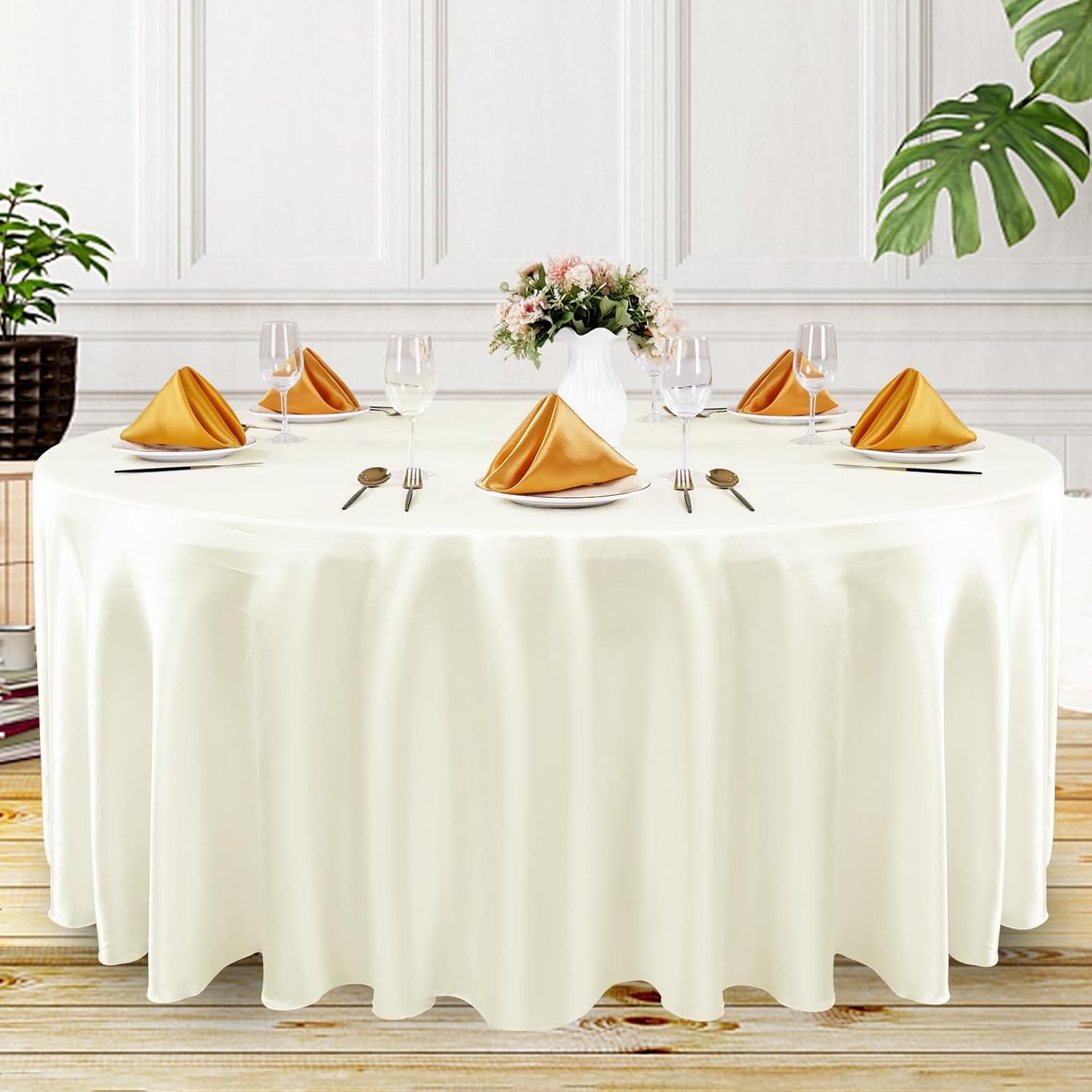 fani 6 Pack 120 Inch Ivory Round Tablecloth - Premium Silky Satin Tablecloth Overlay Smooth Fabric Table Cover Linens, Table Decoration for Wedding Party Banquet Events Restaurant Kitchen Dining