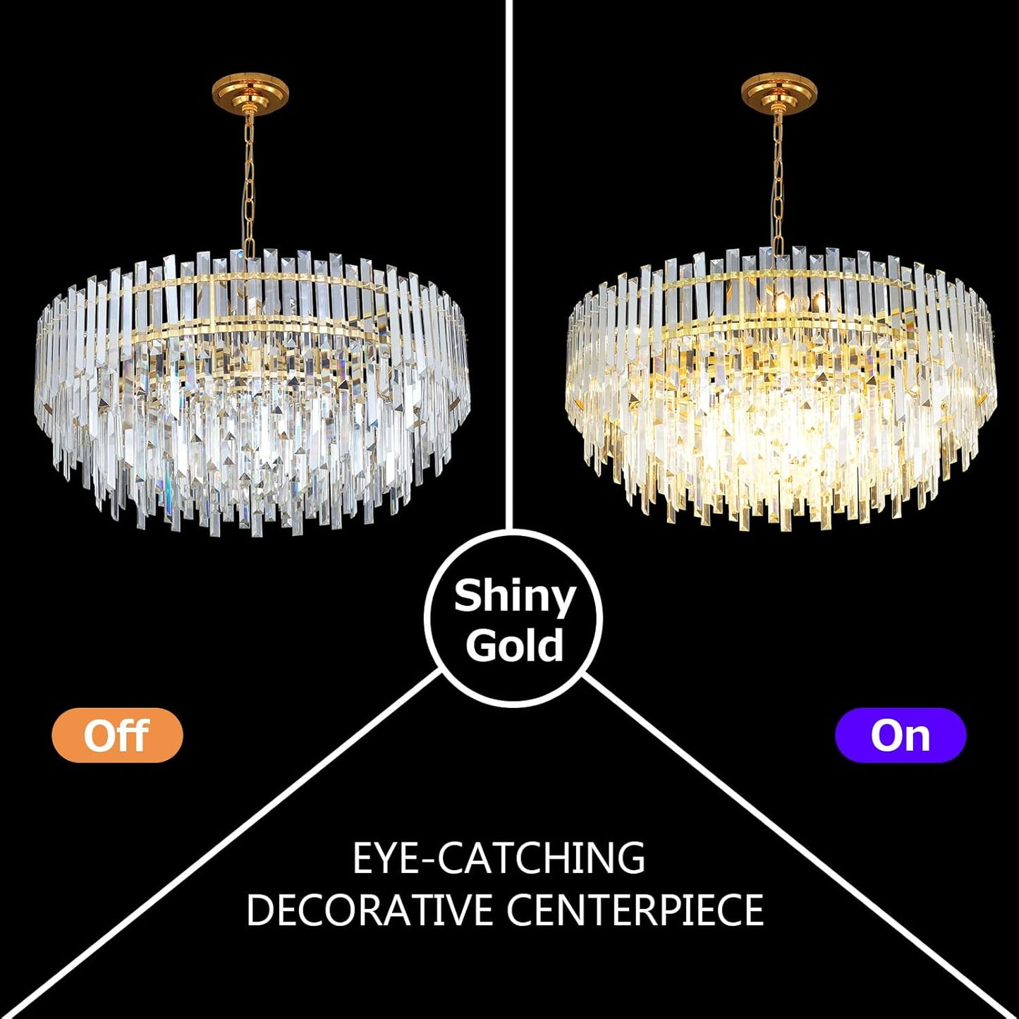 Gold Copper Crystal Chandelier Lighting 31'' for Dining Rooms Bedroom Foyer Entryway Ceiling Hanging Pendant Chandelier Light Fixture Lamp