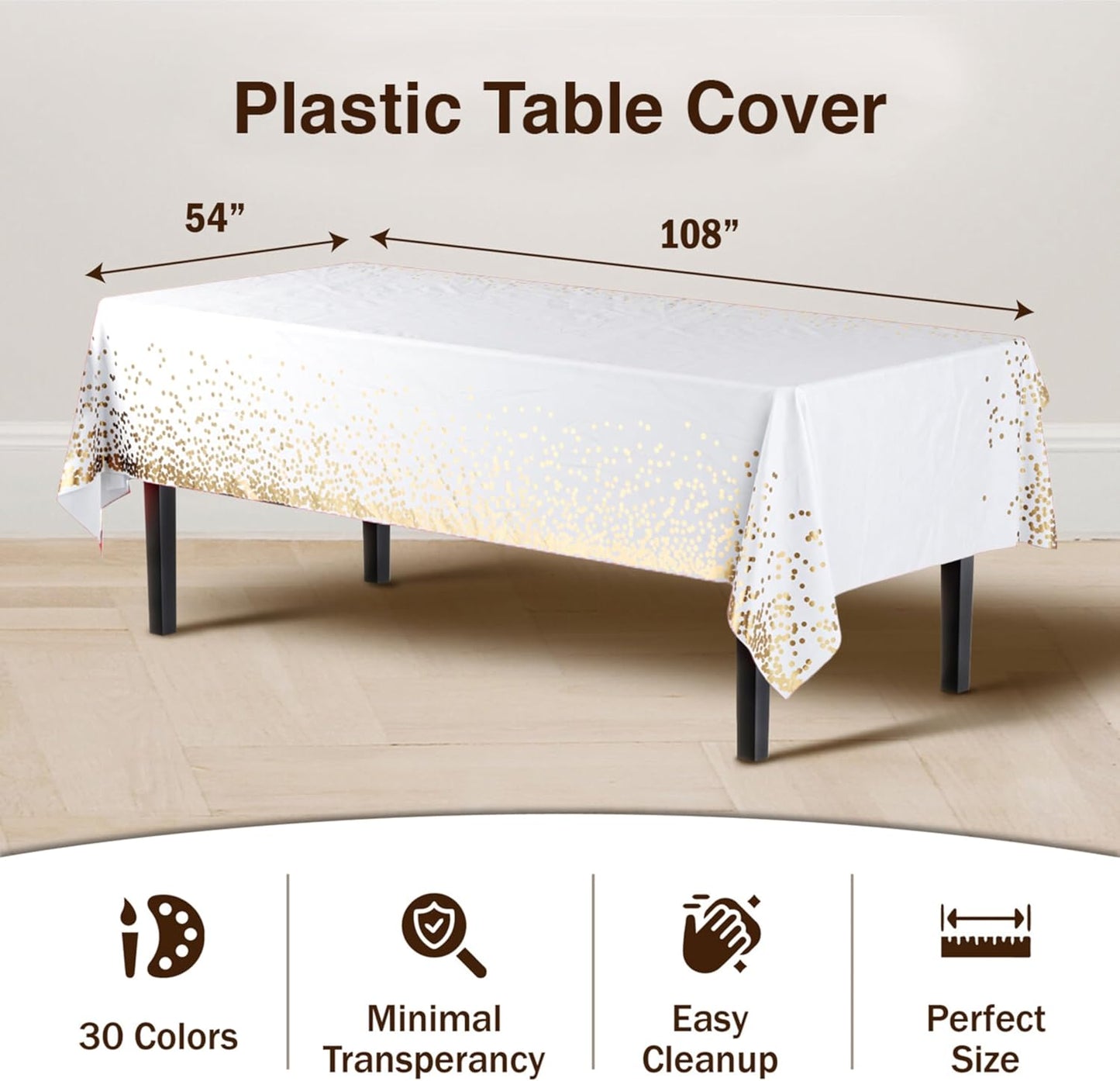 Party Solids Black & Gold Dot Rectangular Plastic Tablecloth - 54x108 Inch, Pack Of 12