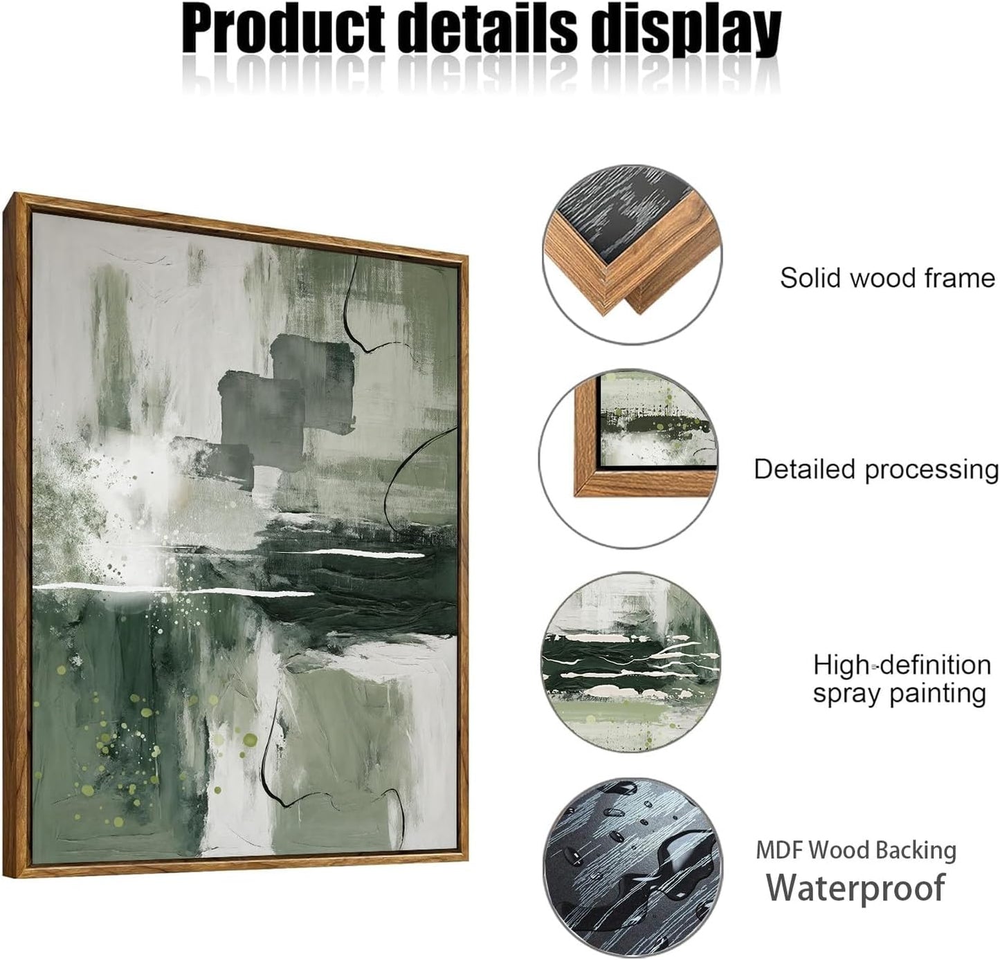 myusuar 3 Piece Large Modern Abstract Canvas Framed Wall Art For Living Room, Sage Green Minimalist Wall Art Decor Posters Prints For Bedroom Office, 24x36in
