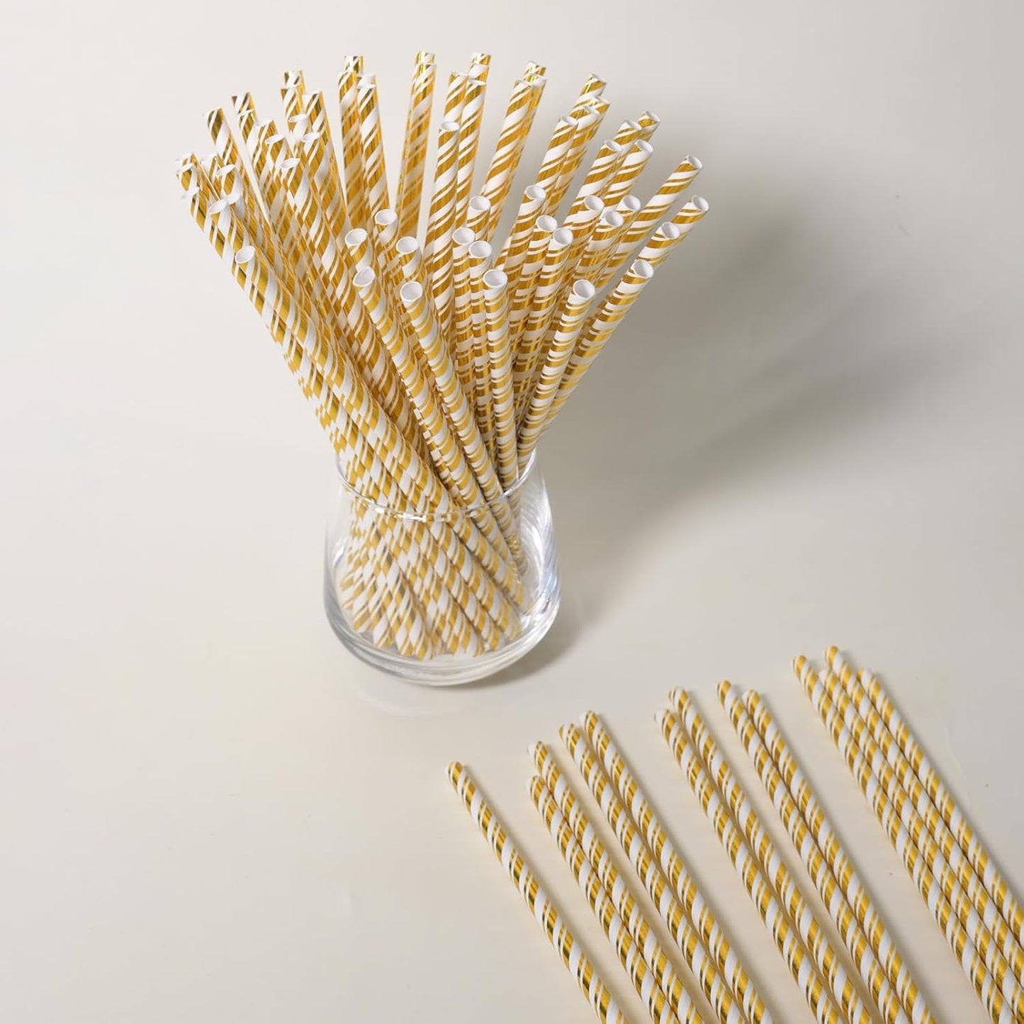 Gold Straws Disposable Cocktail Drinking Paper Straws for Party, Wedding, Baby Shower, Birthday, 100 Bulk