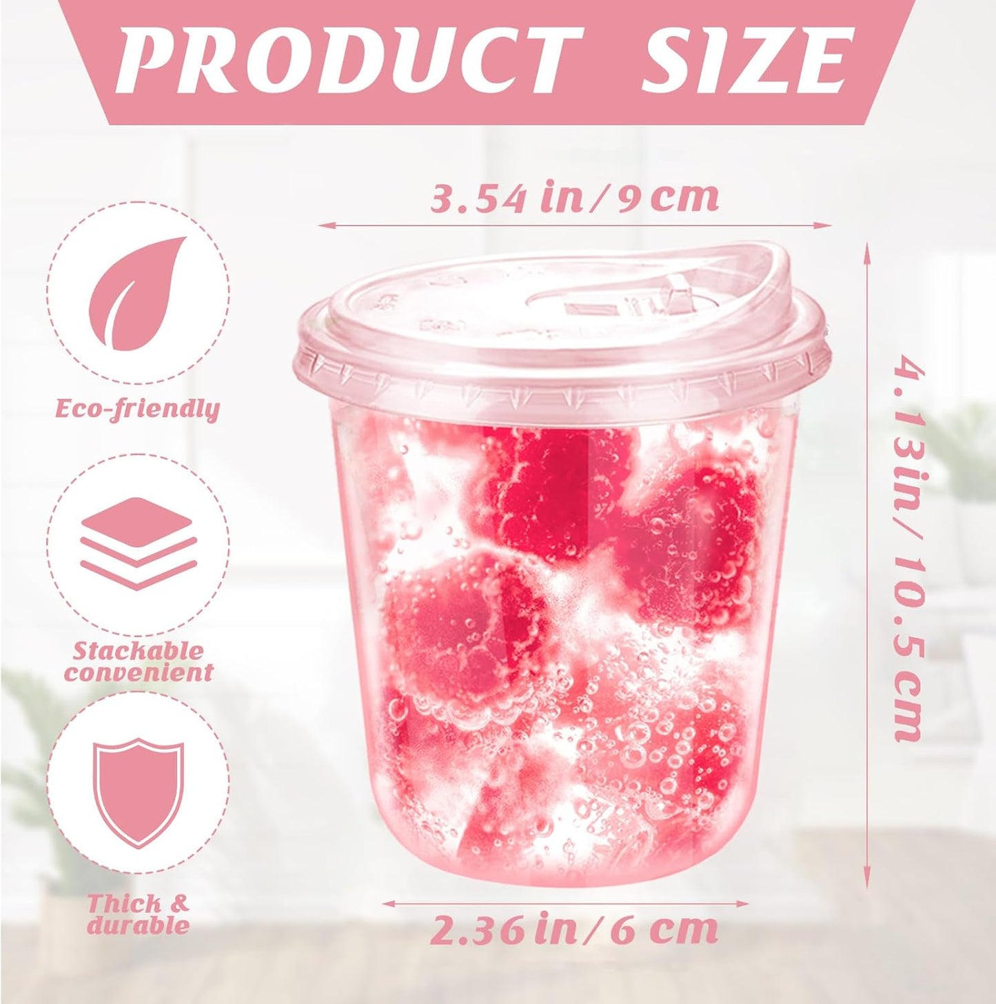12oz Disposable Stemless Glasses With Strawless Sip Lids,PET Disposable Drinking Cups,Clear Plastic Wine Glasses for Parties Birthday,Wedding,Meeting,Christmas Party Supplies. (100, Pink)