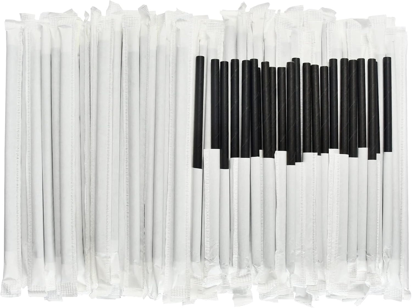 [400 Pack] Chunspak 5.75 inch Disposable Black Paper Cocktail Straws, Paper Bar Stirrers - Individually Wrapped