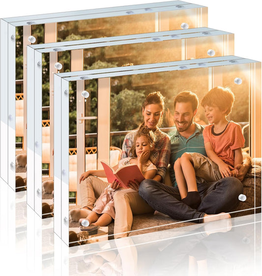 Egofine 6x8 Acrylic Frames 3 Pack, 20mm Thicker Frameless Clear Picture Frames, Double Sided Magnetic Picture Frames, Free Standing Desktop Display