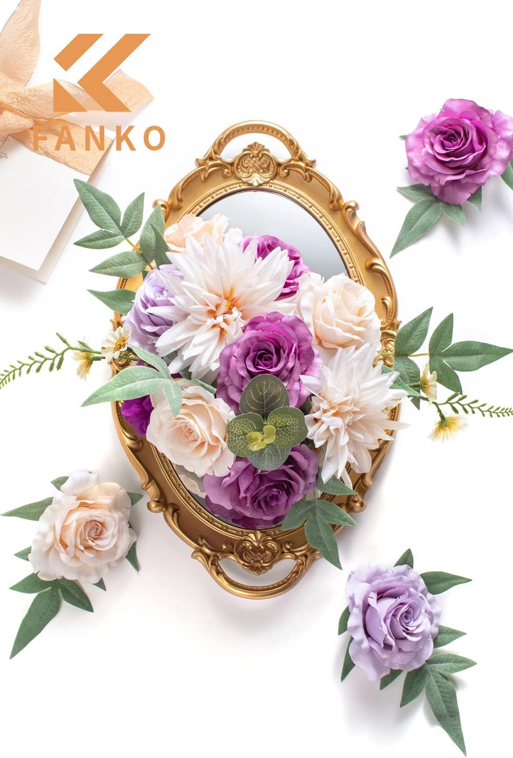 FANKO Rose Artificial Flowers Combo for DIY, Fake Purple Rose Artificial Silk Flowers with Greenery, Real Looking Artificial Faux Flowers for Wedding, Table Decoration, Centerpieces, Party, Home Décor