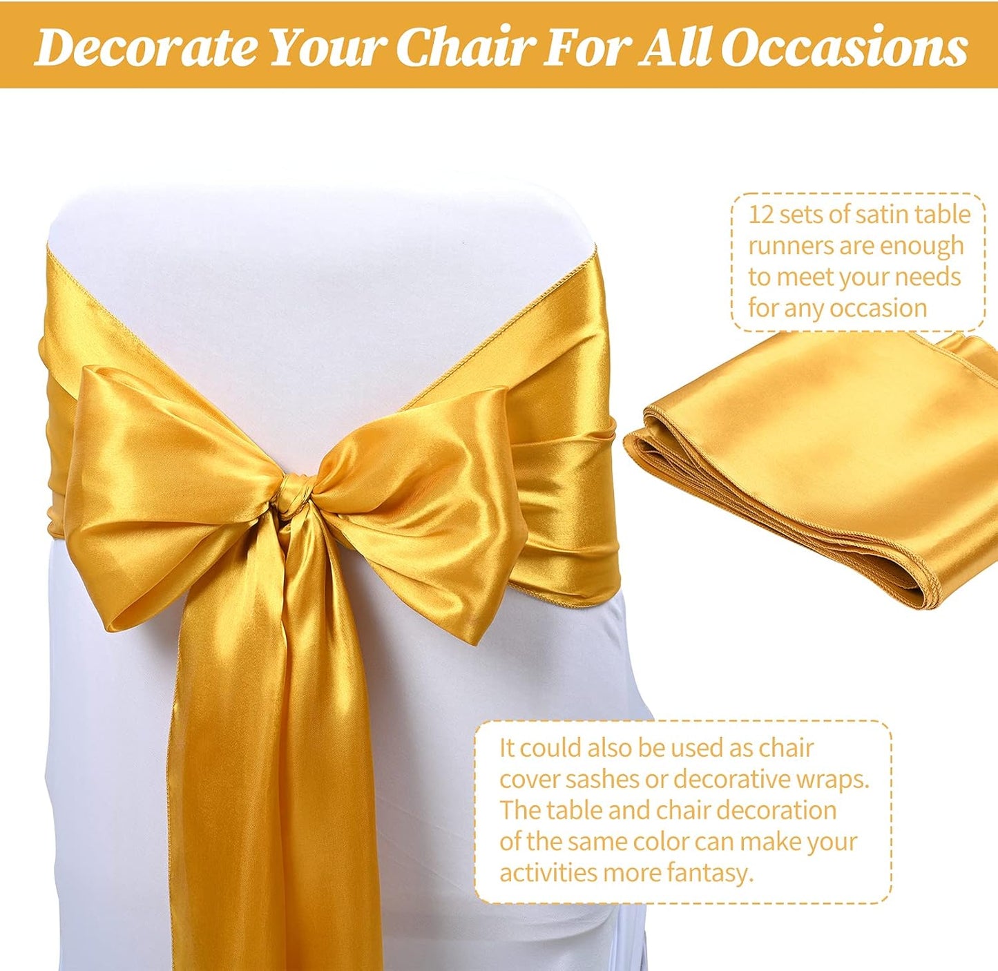 20 Pack Gold Satin Table Runner,12 x 108 inch Long Premium Smooth Gold Table Runners for Wedding, Banquets, Birthday, Party, Engagements,Table Runners fit Rectangle and Round Table