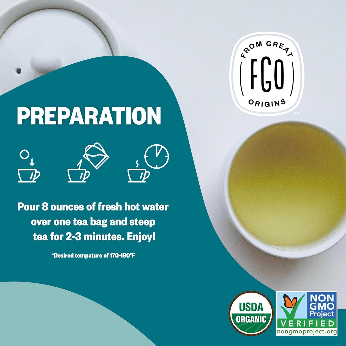 FGO Organic Sencha Green Tea, 100 Count, Eco-Conscious Tea Bags, Resealable Bag, Sourced From Japan, Packaging May Vary (Pack of 1)