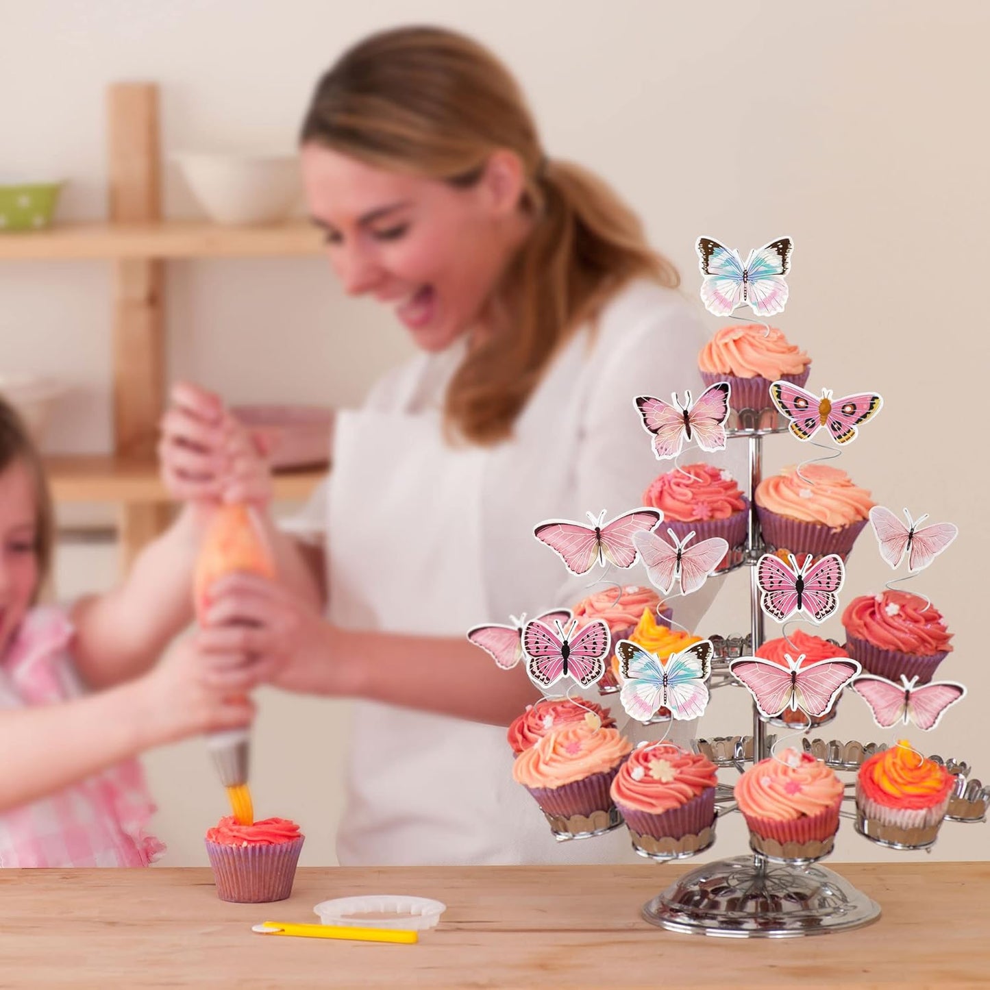 Gyufise 36Pcs Lively Art 3D Butterfly Cupcake Toppers - Pink Decorations for Girls' Birthday, Wedding, Party Cakes