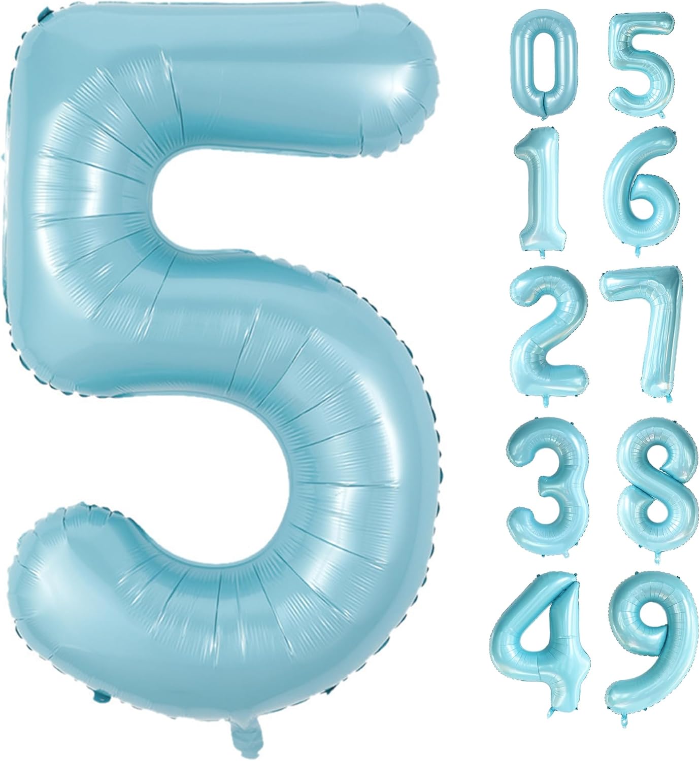 40 Inch Big Light Blue Number Balloon Birthday Decoration, Number 5 Helium Balloon 15 25 35 45 50 Years old Birthday Anniversary Party Supplies Foil Number Balloons Supplies Decorations (Blue No 5)
