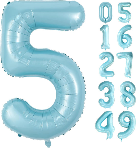 40 Inch Big Light Blue Number Balloon Birthday Decoration, Number 5 Helium Balloon 15 25 35 45 50 Years old Birthday Anniversary Party Supplies Foil Number Balloons Supplies Decorations (Blue No 5)