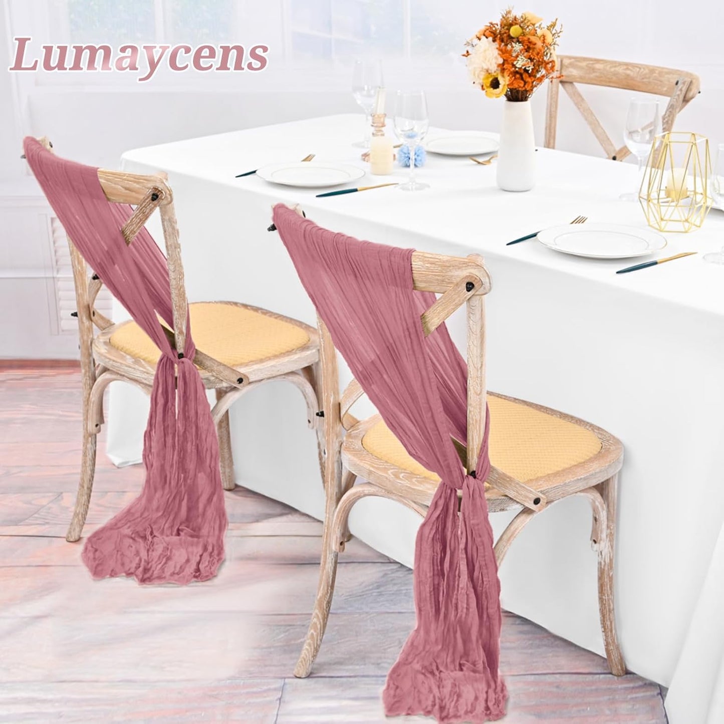 50 PCS Cheesecloth Chair Sashes Bows Wedding Aisle Decorations Chair Ribbon Ties Back Sash for Wedding Party Events Banquet Chair Cover Decoration (Dusty Rose)