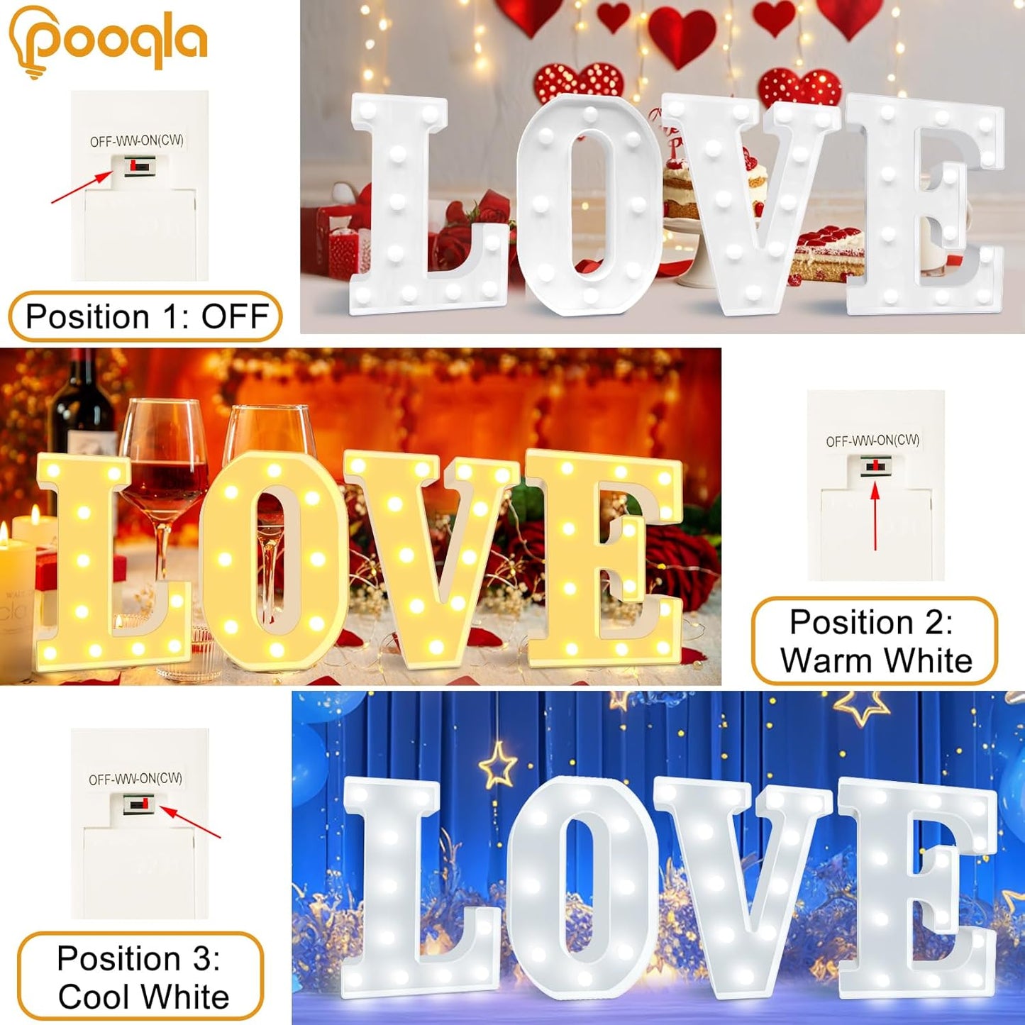 Pooqla LED Marquee Letter Lights, Warm White and Cool White Decorative Lighted Letters, Light Up Alphabet Letters for Boys Girls, Party, Wedding, Bar, Night Light, Birthday Decoration, Letter T
