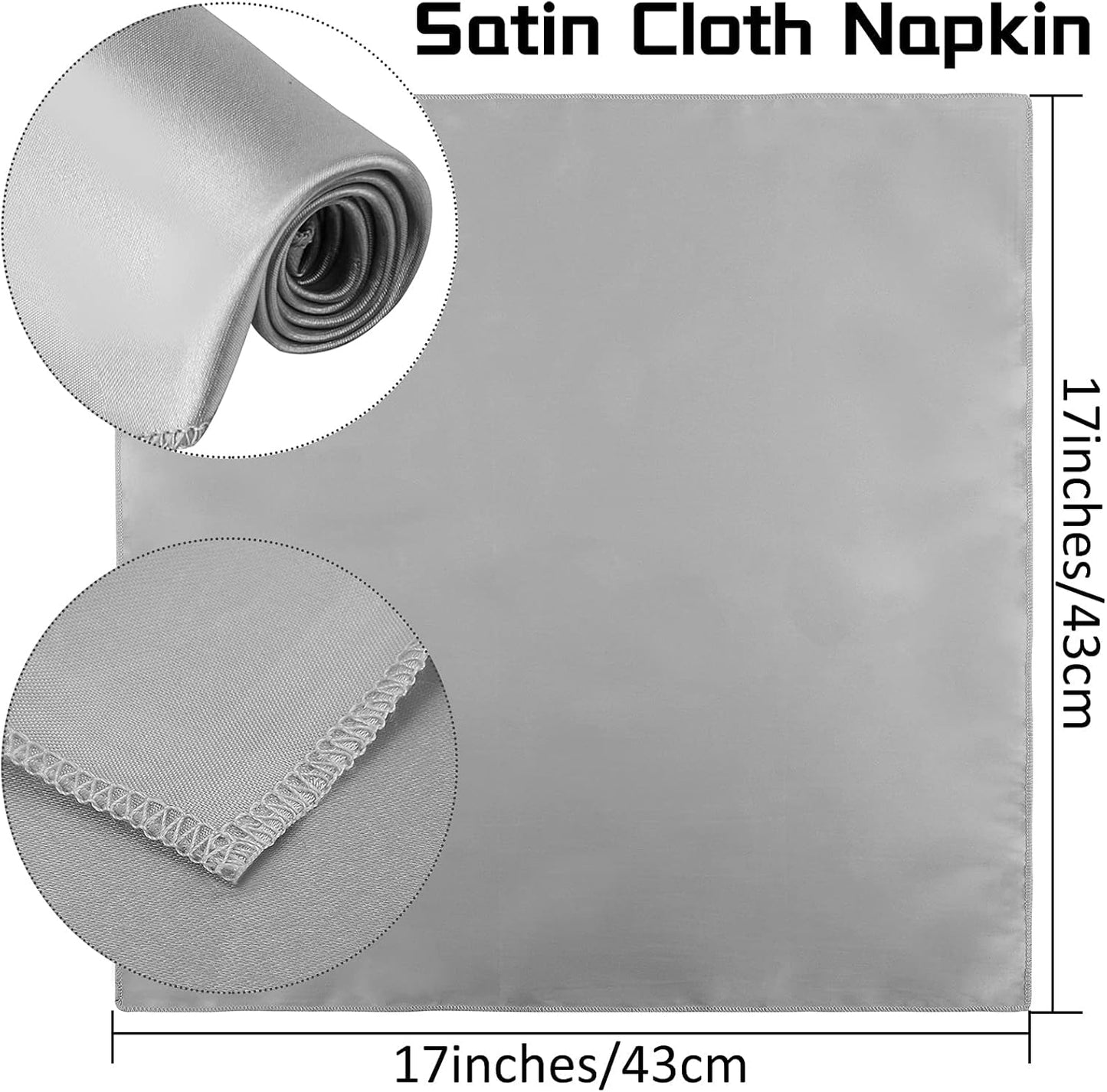 ANECO 12 Pieces Satin Napkins Soft Dinner Napkins Square Table Napkins 17 x 17 Inches for Restaurant Weddings Party Dinner Decoration (Grey)
