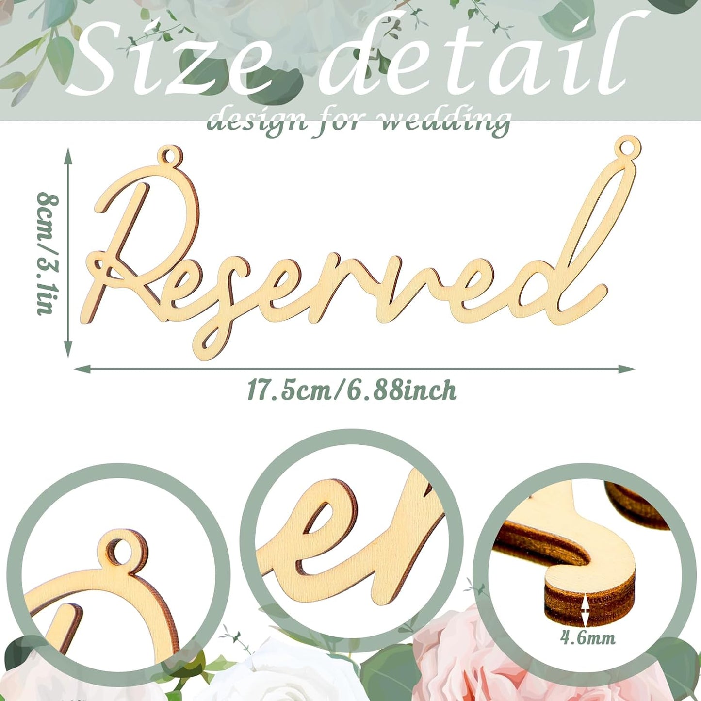 12 Pcs Reserved Seating Signs for Wedding Chairs Hanging Wooden Rustic Reserved Row Signs with Rope Wooden Tag for Wedding Church Pews Restaurant(Wood)