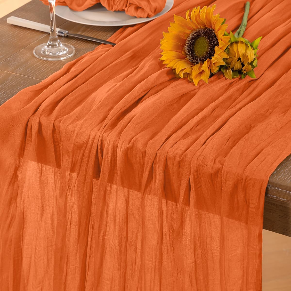 Orange Cheesecloth Table Runner Halloween Orange Table Runner Boho Gauze 120 Inches Cheese Cloth Fall Table Decorations for Thanksgiving Weddings Bridal Baby Shower Party Decor