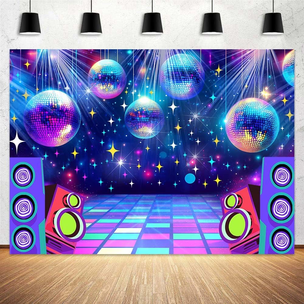 Dance Party Backdrop Retro 80s 90s Theme Stage Dance Ball Music Birthday Party Decoration DJ Photography Background 12 x 10 ft for Baby Shower Picture Photo Shoot Polyester Fabric,Multi1
