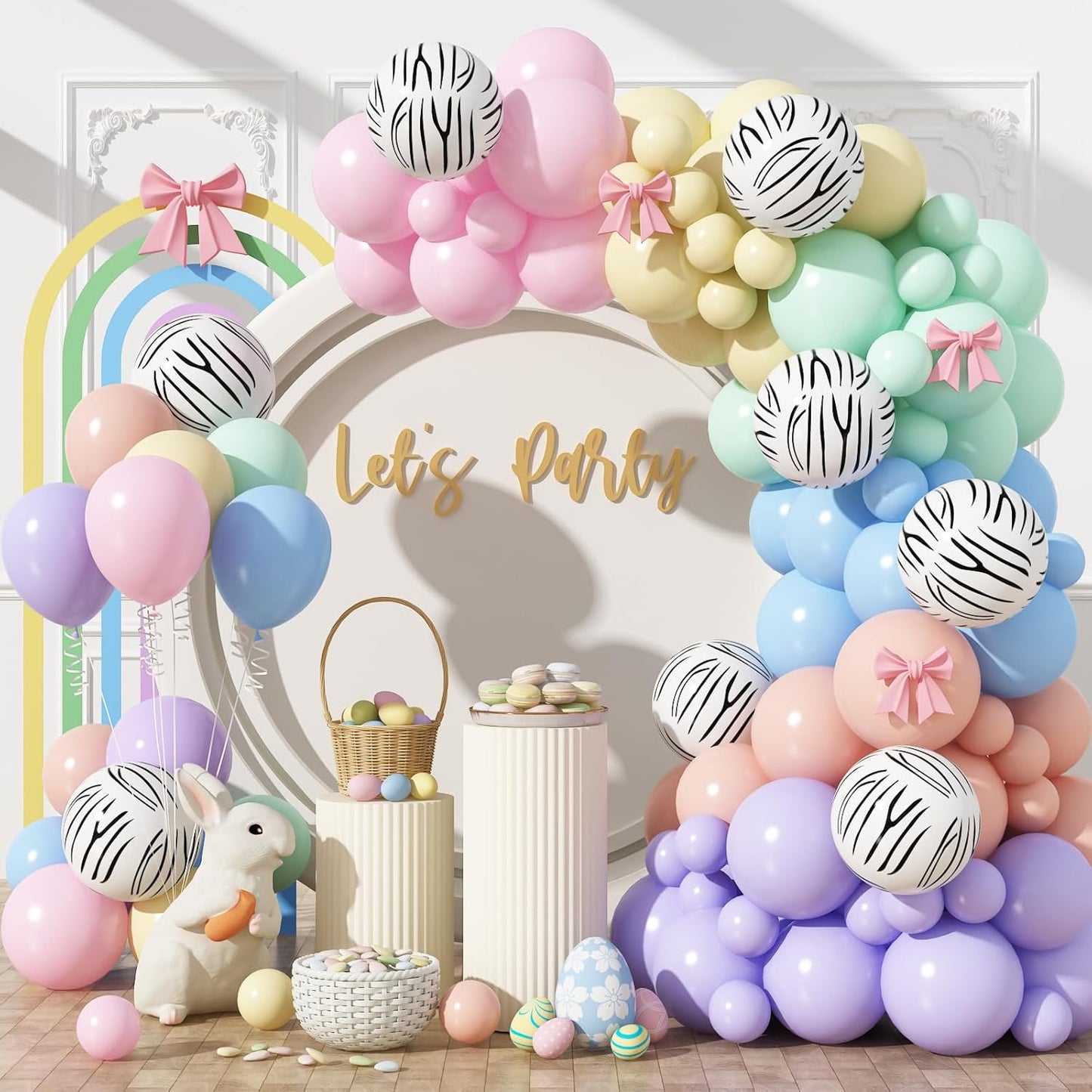 Pastel Balloon Arch Kit 123Pcs Macaron Rainbow Balloons Garland Colorful Birthday Party Balloons for Girls Unicorn Easter Spring Wild Zoo Animals Zebra Theme Bridal Baby Shower Celebration Decorations
