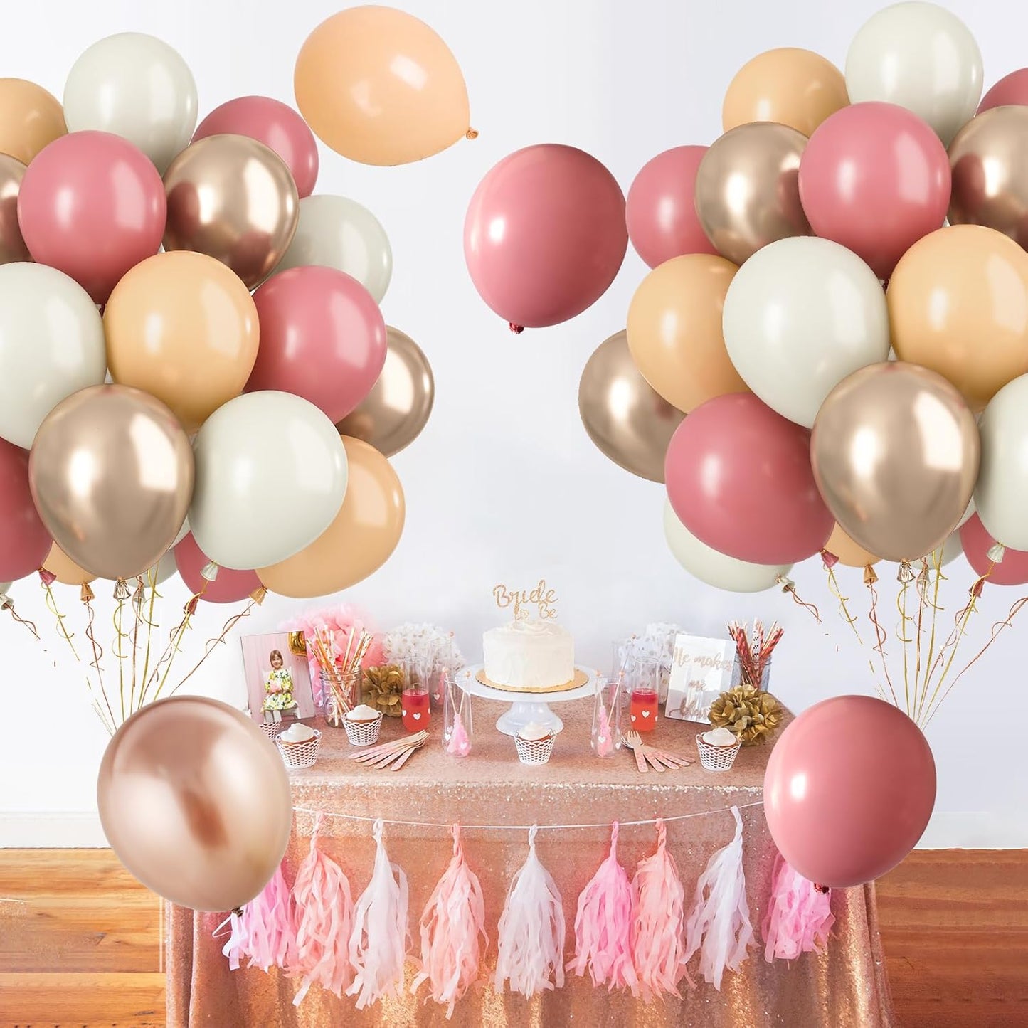 Paready Dusty Pink Latex Balloons, 60 Pcs 12 Inch Nude and Dusty Pink Balloon, Nude and Sand White Champagne Gold Balloons for Birthday Baby Shower Anniversary Wedding Bridal Shower Party Decoration