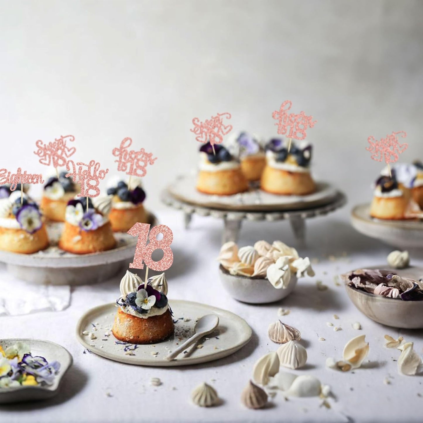 30Pcs18th Birthday Cupcake Toppers Eighteen Happy 18th Cupcake Picks Sweet 18 Cheers to 18 Cake Decorations for 18th Birthday Anniversary Party Supplies Rose Gold Glitter