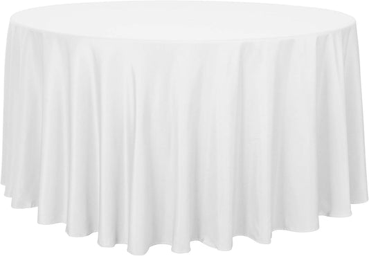 sancua Round Tablecloth - 120 Inch - Water Resistant Spill Proof Washable Polyester Table Cloth Decorative Fabric Table Cover for Dining Tables, Buffet Parties and Camping, White